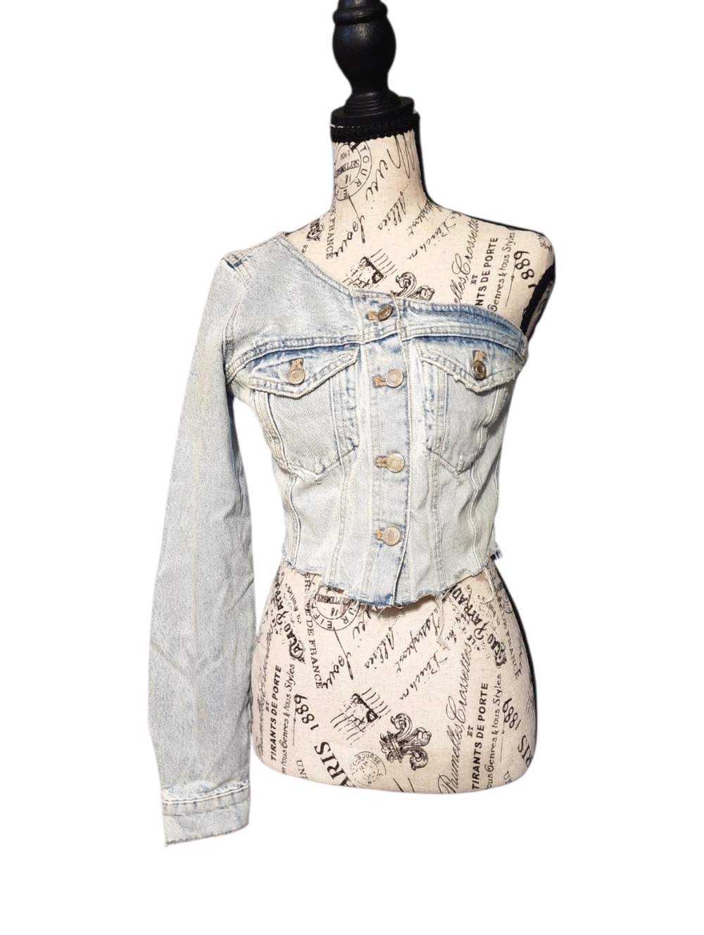 Zara One-Shoulder Denim Asymmetrical Crop Top, Small - Picture 1 of 4